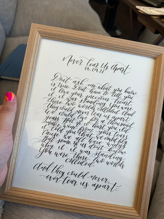 Custom Calligraphy Poster, designed in 8x10 created from lyrics of a song.